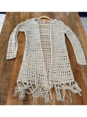 No Boundaries Lightweight Cream Long Open Knit Open Front Cardigan Small Cover U